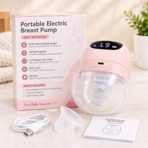 Portable Electric Breast Pump – Hands-Free Wearable, USB Rechargeable (Soft Pink)